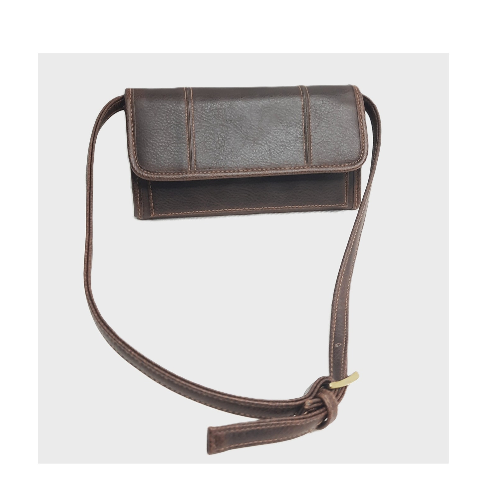 Vintage Wristlet Mini Clutch Brown Faux Leather Wallet Adjustable Strap Storage